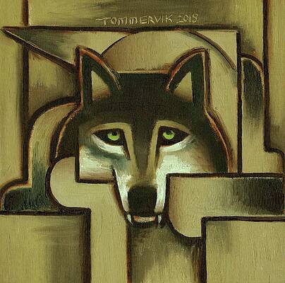 Dog Painting - Wolf Wall Art - Gold Abstract Wolf - By Tommervik by Tommervik