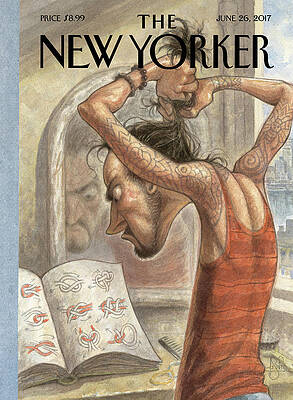 Man Fixing Hair Before Mirror Drawing