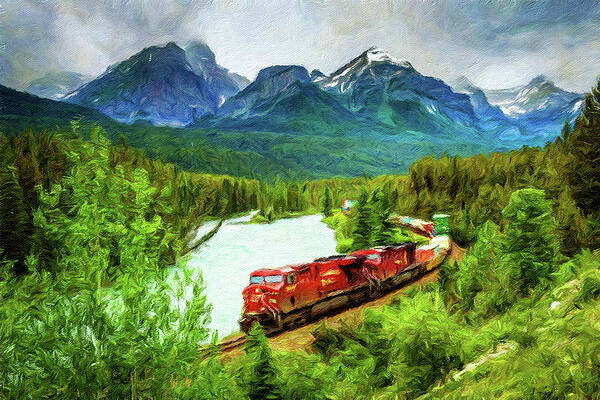Landscape Painting - Train Passing Through Morant's Curve In Bow Valley by Miroslav Liska