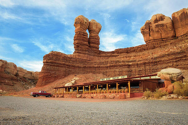 Sky Photograph - Twin Rocks Cafe Situated The Stone Formation Called Twin Rocks In Utah by Miroslav Liska