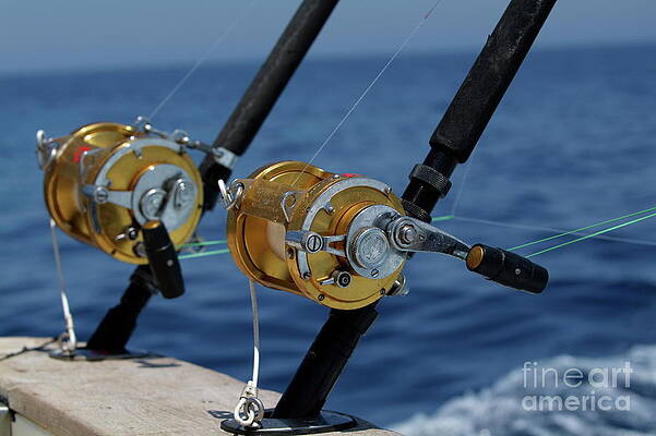 Transportation Wall Art featuring the photograph Two Rod And Reels On Board A Game Fishing Boat In The Mediterranean Sea by Sami Sarkis Photography