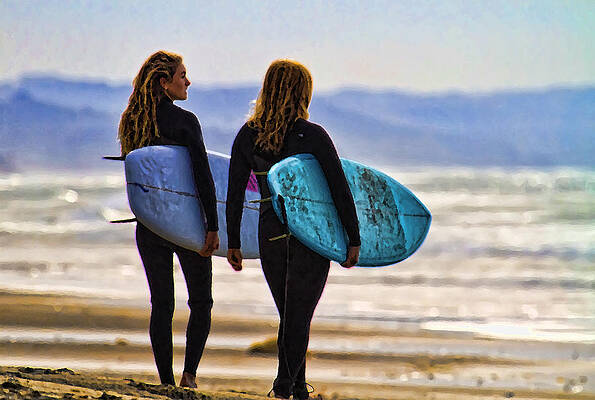 San Diego Wall Art featuring the digital art Two Surf Sisters by Waterdancer