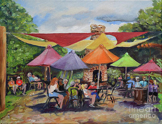 Painting - Under The Umbrellas At The Cartecay Vineyard - Crush Festival by Jan Dappen