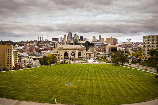 Missouri Wall Art featuring the photograph Union Station From War Memorial by Jeff Phillippi