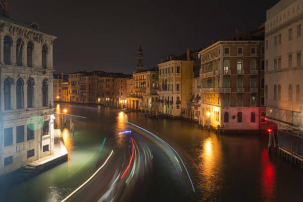 Italy Wall Art featuring the photograph Venice Night Traffic by Andrew Lalchan