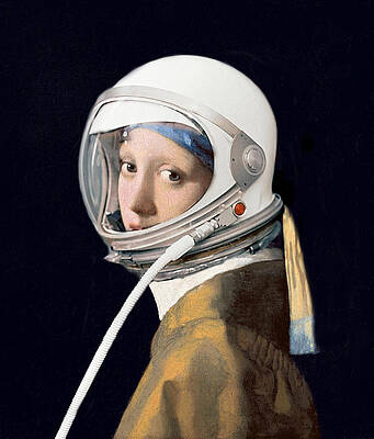 Digital Art - Vermeer - Girl In A Space Helmet by Richard Reeve