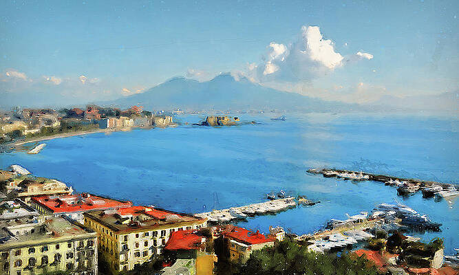 Summer Painting - Vesuvio, Panorama From Naples - 02 by AM FineArtPrints
