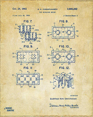 Vintage 1961 LEGO Brick Patent Art by Nikki Marie Smith