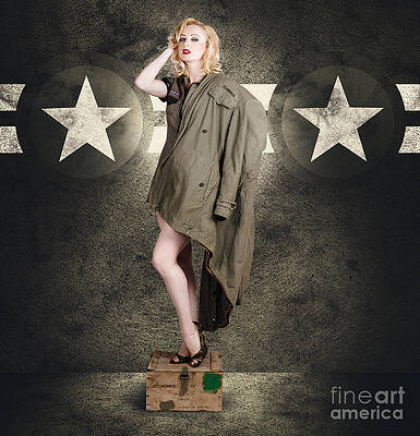 Wall Art featuring the photograph Vintage Army Pinup Woman In Military Fashion by Jorgo Photography