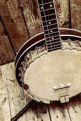 Rustic Banjo on Wooden Surface Photograph