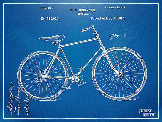 Vintage Bicycle Patent Blueprint Digital Art