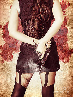 Wall Art featuring the photograph Vintage Girl Holding Smoking German Lugar Pistol by Jorgo Photography