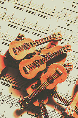 Music Wall Art featuring the photograph Vintage Guitars On Music Sheet by Jorgo Photography