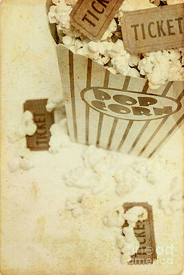 Wall Art featuring the photograph Vintage Movie Tickets And Popcorn by Jorgo Photography