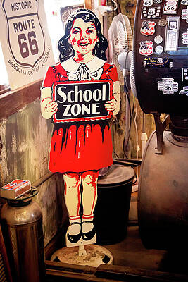 Wall Art featuring the photograph Vintage School Zone Sign by Tatiana Travelways