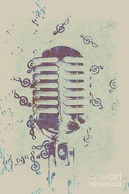 Retro Microphone with Musical Notes Wall Art