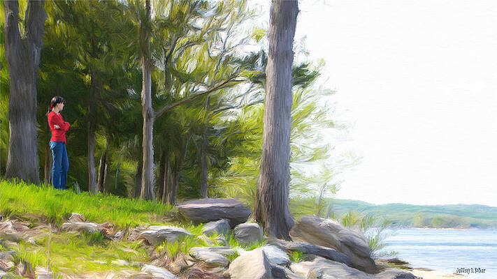 Contemplative Woman by the Lakeside Wall Art