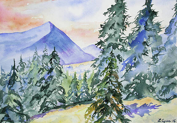 Painting - Watercolor - Colorado Winter Mountain Sunrise by Cascade Colors
