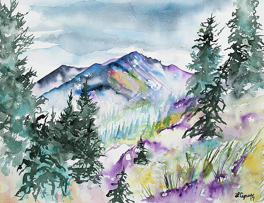 Painting - Watercolor - Long's Peak Summer Landscape by Cascade Colors