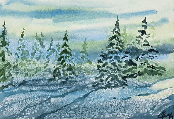 Sky Wall Art featuring the painting Watercolor - Snowy Winter Evening by Cascade Colors
