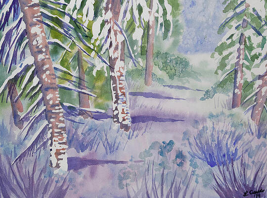 Wilderness Painting - Watercolor - Snowy Winter Path by Cascade Colors