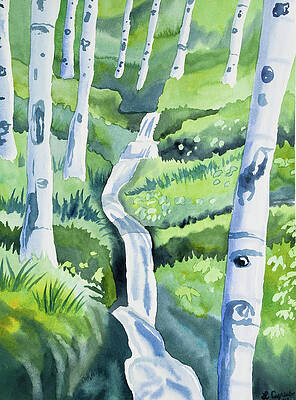 Wilderness Painting - Watercolor - Spring Aspen Forest And Mountain Stream by Cascade Colors