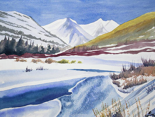 Wilderness Painting - Watercolor - Winter Landscape Near Crested Butte by Cascade Colors