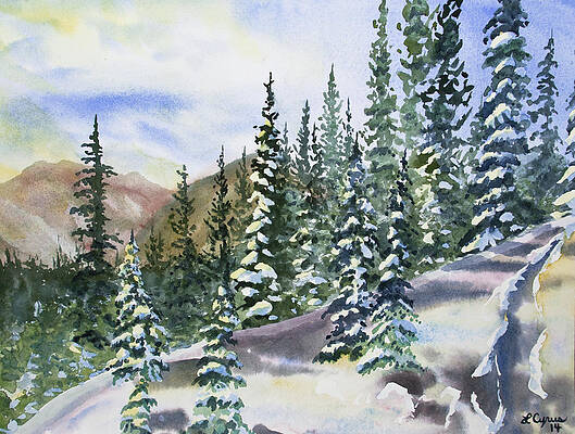 Painting - Watercolor - Winter Snow-covered Landscape by Cascade Colors