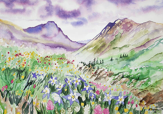 Wilderness Painting - Watercolor - Yankee Boy Basin Landscape by Cascade Colors