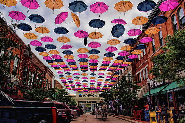 Wis Photograph - Wausau's 300 Block Umbrellas by Dale Kauzlaric