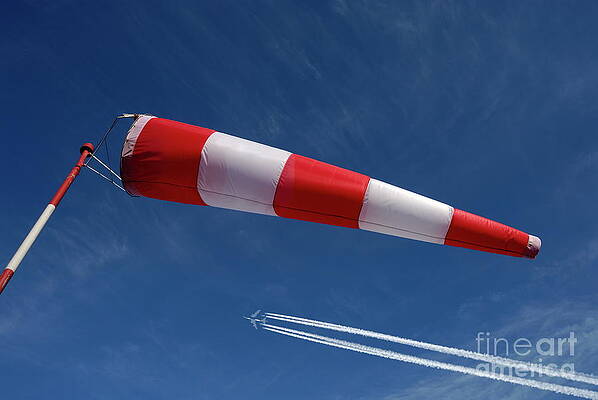 Outdoors Wall Art featuring the photograph Windsock And Airplane Against Sky by Sami Sarkis Photography