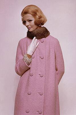 Wall Art featuring the photograph Woman In Pink Tweed Coat by Bert Stern