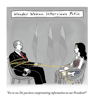 Russia Drawing - Wonderwoman Interviews Putin by Kim Warp