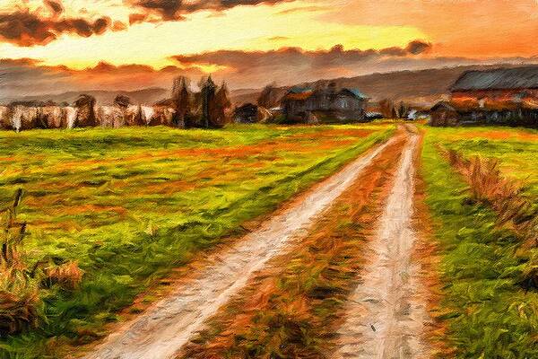 Digital Art - Wooden Barn With Farmhouse At Sunset In Norway by Miroslav Liska