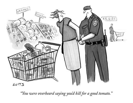 Vegetable Drawing - You Were Overheard Saying Youd Kill For A Good Tomato by Julia Suits