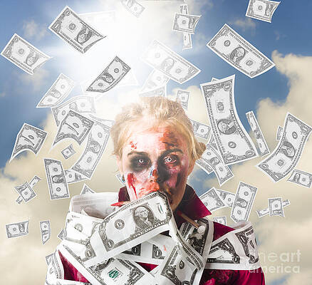 Wall Art featuring the digital art Zombie With Crazy Money. Filthy Rich Millionaire by Jorgo Photography