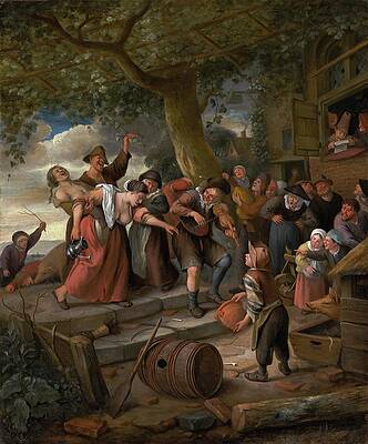 17th Century Painting - A Pig Belongs In The Sty by Jan Steen