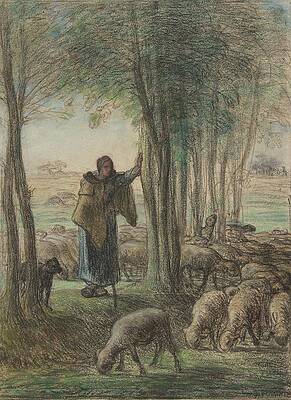 Flock Painting - A Shepherdess And Her Flock In The Shade Of Trees by Jean-francois Millet