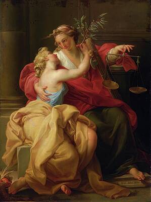 Pompeo Batoni Painting - Allegory Of Peace And Justice by Circle Of Pompeo Batoni