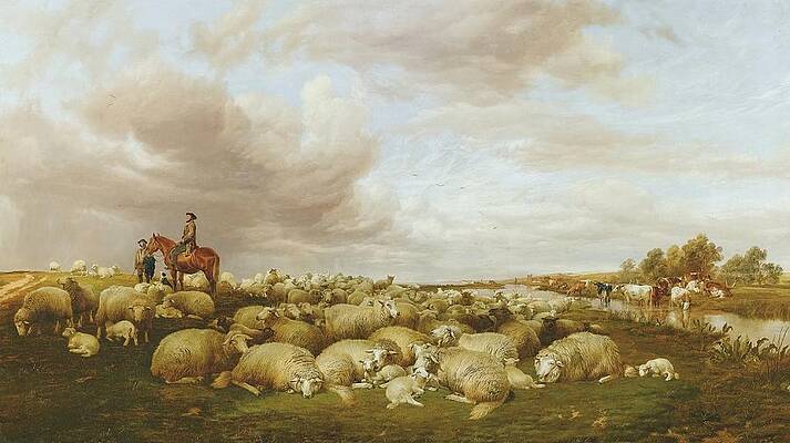 Flock Painting - April Showers by Thomas Sidney Cooper