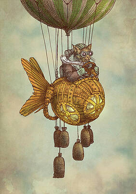Steampunk Owl in Flying Machine Wall Art
