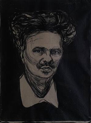 Monochrome Wall Art featuring the drawing August Strindberg by Edvard Munch