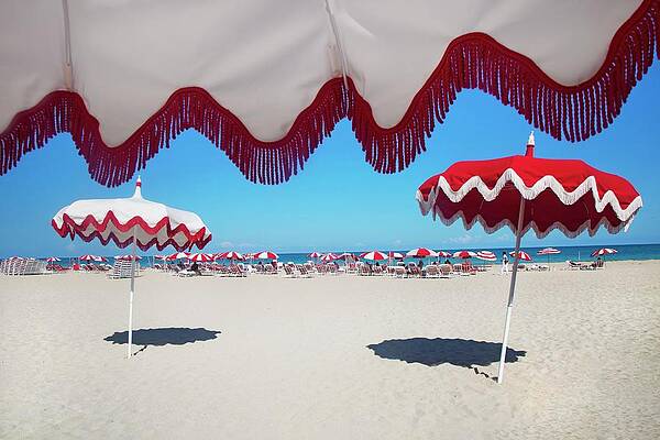 Beach Umbrellas In South Beach Miami by Claudia Uripos