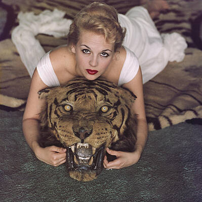 Woman with a Tiger Rug Wall Art