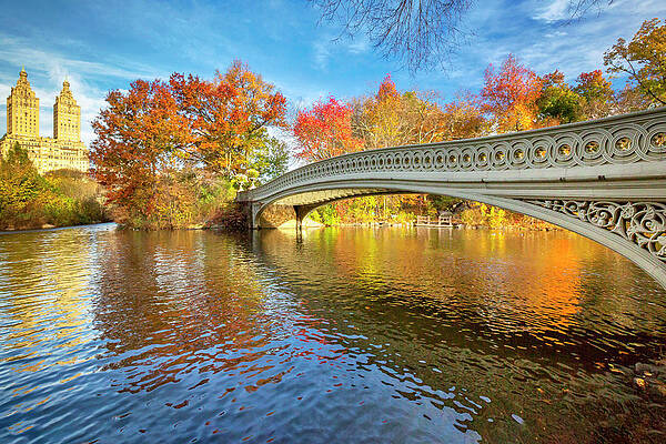 Autumn Wall Art featuring the digital art Bow Bridge In Central Park, Manhattan #1 by Claudia Uripos