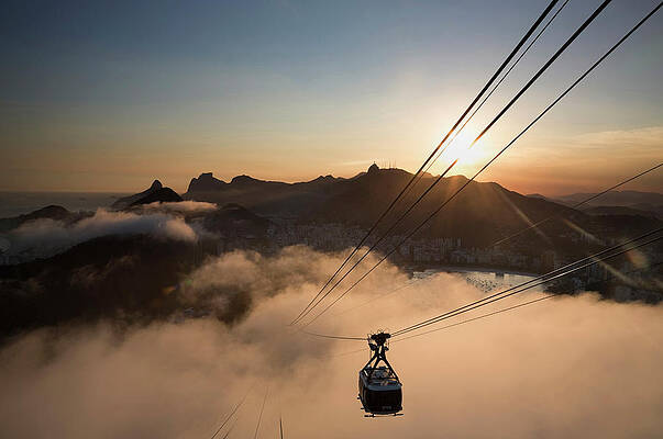 Wall Art featuring the digital art Brazil, Rio De Janeiro, Cable Car #1 by Tony J Burns