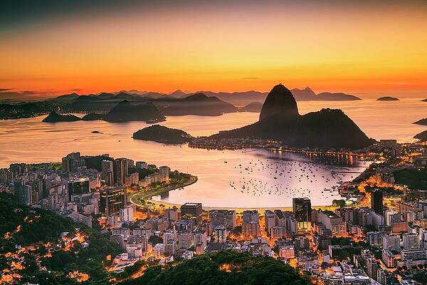 Impressive Wall Art featuring the digital art Brazil, Rio De Janeiro, Sugarloaf Mountain, Baia De Guanabara, Flamengo, Botafogo And Sugarloaf Mountain At Sunrise #1 by Antonino Bartuccio