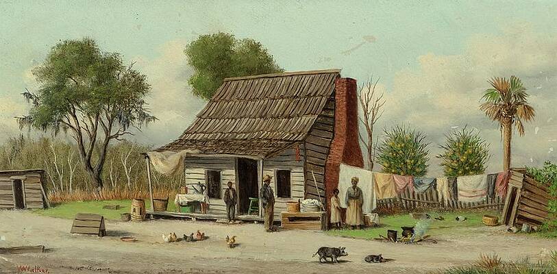 Chicken Painting - Cabin Scene by William Aiken Walker
