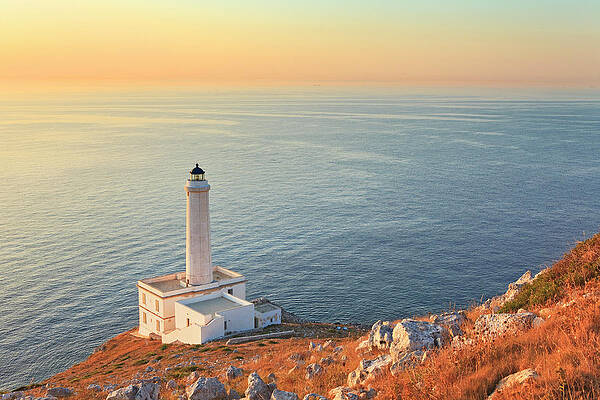 Lighthouse Wall Art featuring the digital art Coastline & Lighthouse, Lecce, Italy #1 by Luigi Vaccarella