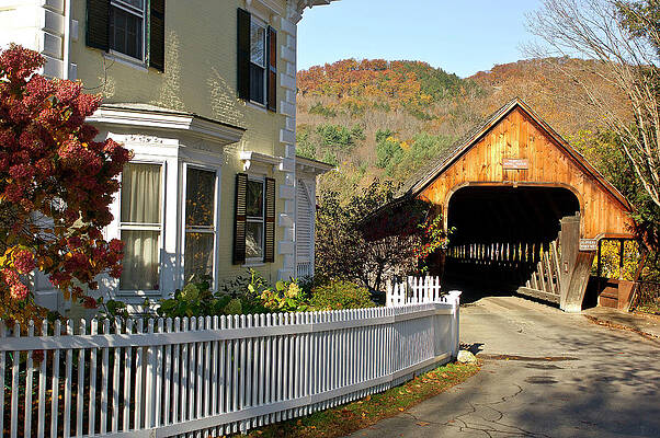 North America Wall Art featuring the digital art Covered Bridge, Indian Summer, Vt #1 by Heeb Photos
